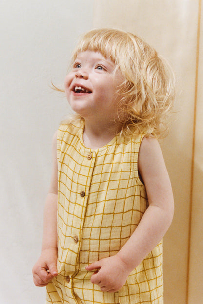 CHECK SHORT ROMPER - Yellow / 12-18 months (86 cm)