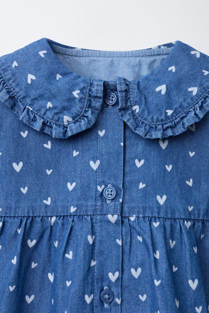 HEART PRINT DENIM DRESS AND KNICKERS