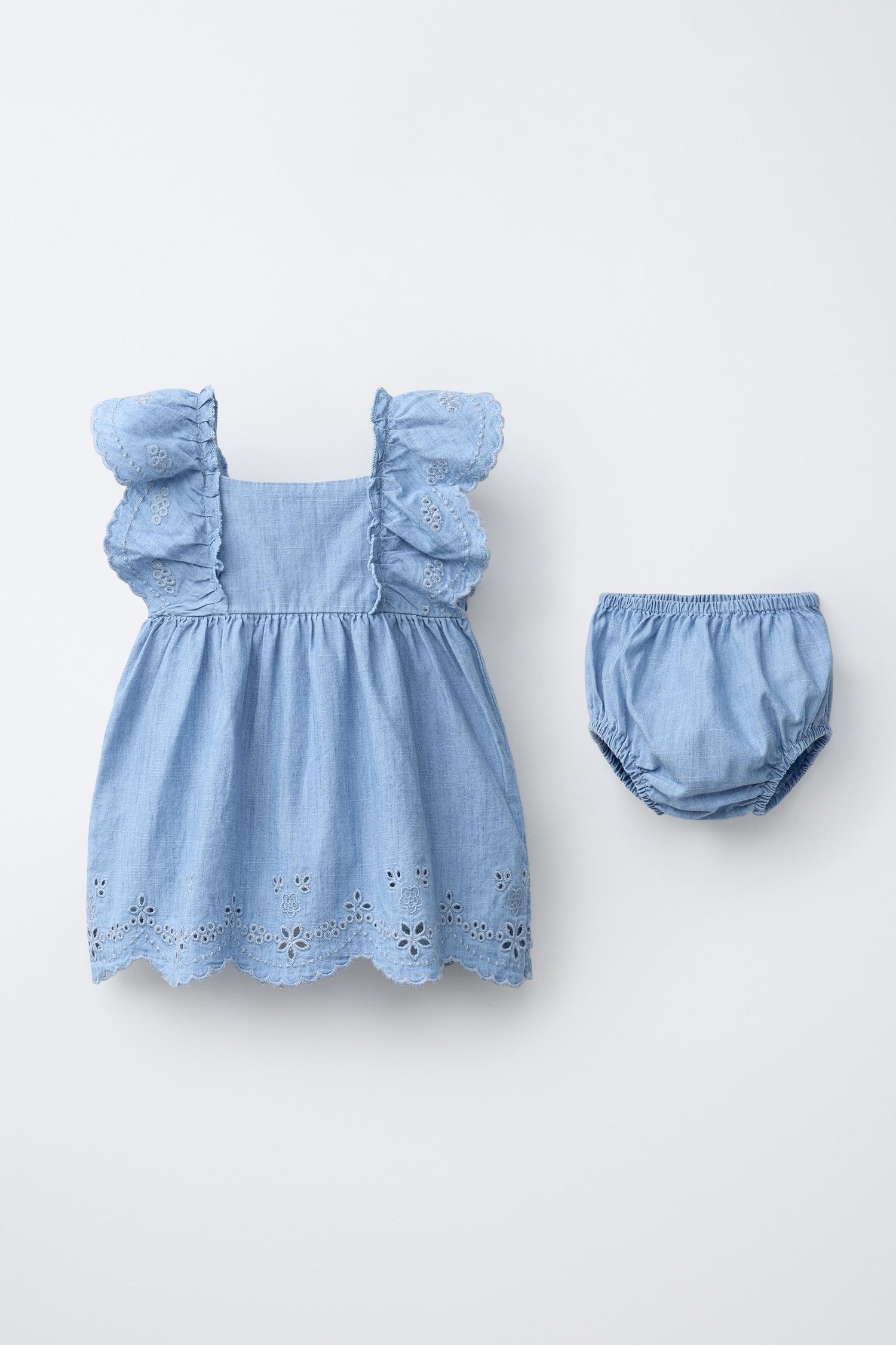 EMBROIDERED DENIM DRESS AND KNICKERS