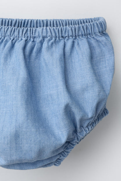 EMBROIDERED DENIM DRESS AND KNICKERS