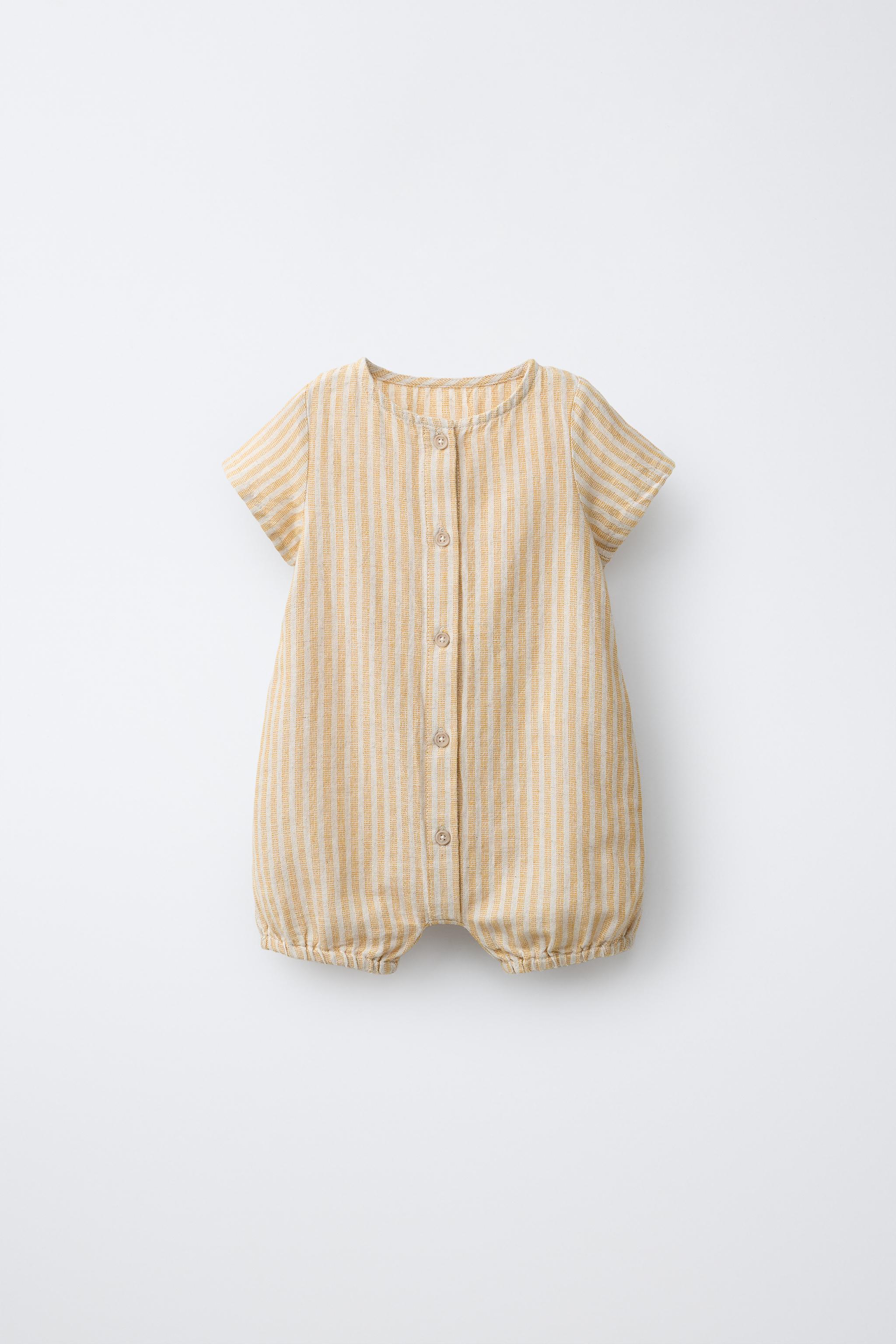STRIPED COTTON AND LINEN ROMPER