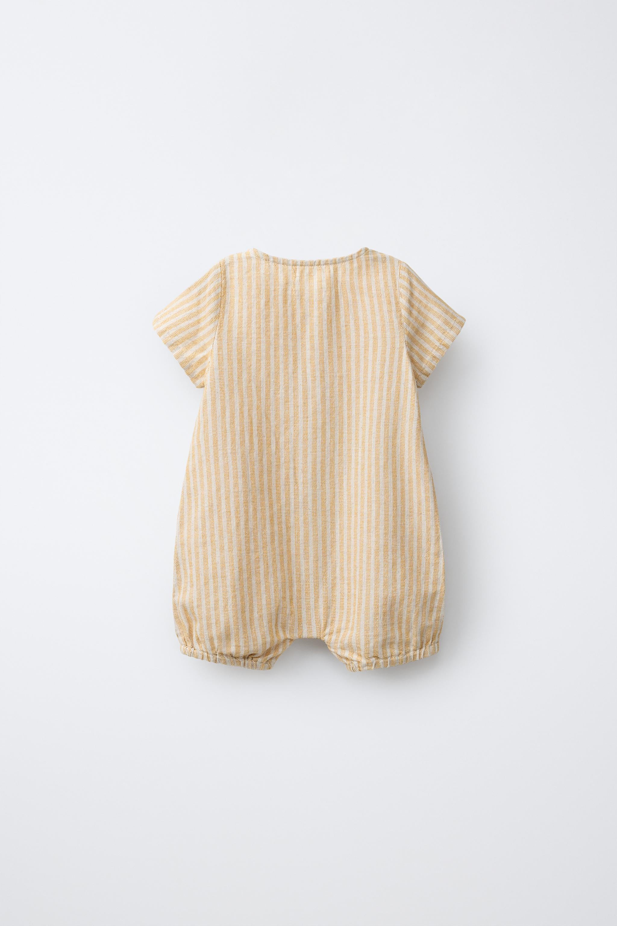 STRIPED COTTON AND LINEN ROMPER