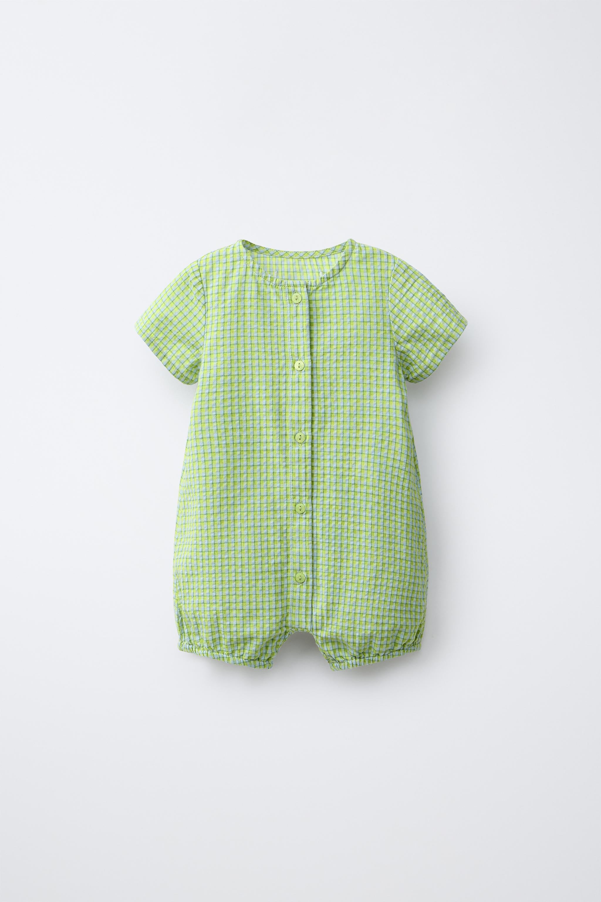 TEXTURED CHECK ROMPER - Light green / 12-18 months (86 cm)