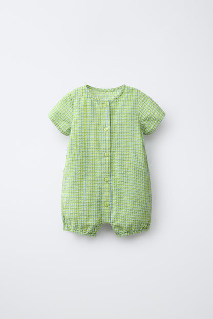 TEXTURED CHECK ROMPER - Light green / 12-18 months (86 cm)