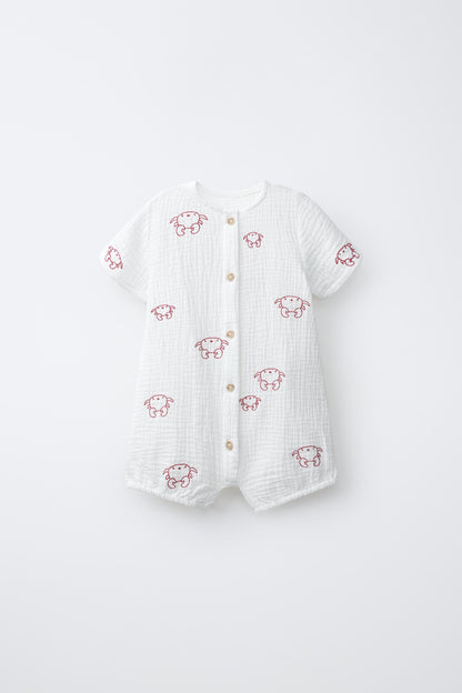 EMBROIDERED CRAB TEXTURED ROMPER