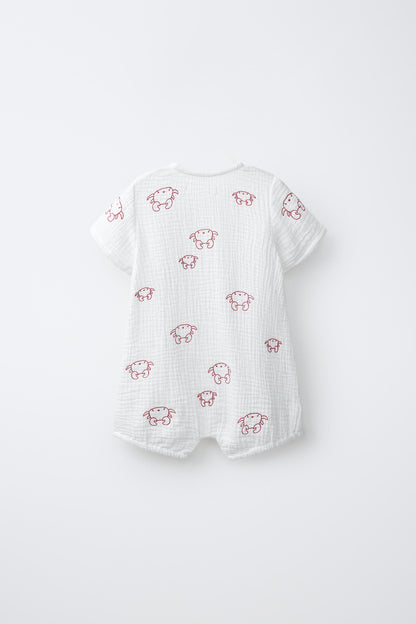 EMBROIDERED CRAB TEXTURED ROMPER