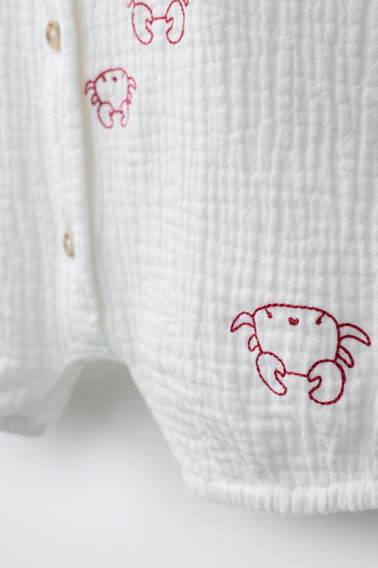 EMBROIDERED CRAB TEXTURED ROMPER