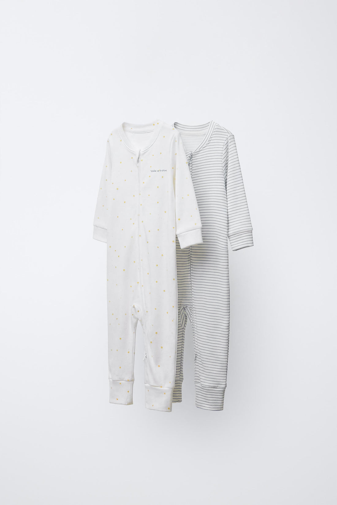 TWO-PACK OF WARM STRIPED AND STAR PRINT SLEEPSUITS WITH CONVERTIBLE FEET - Ecru / Blue / 12-18 months (86 cm)