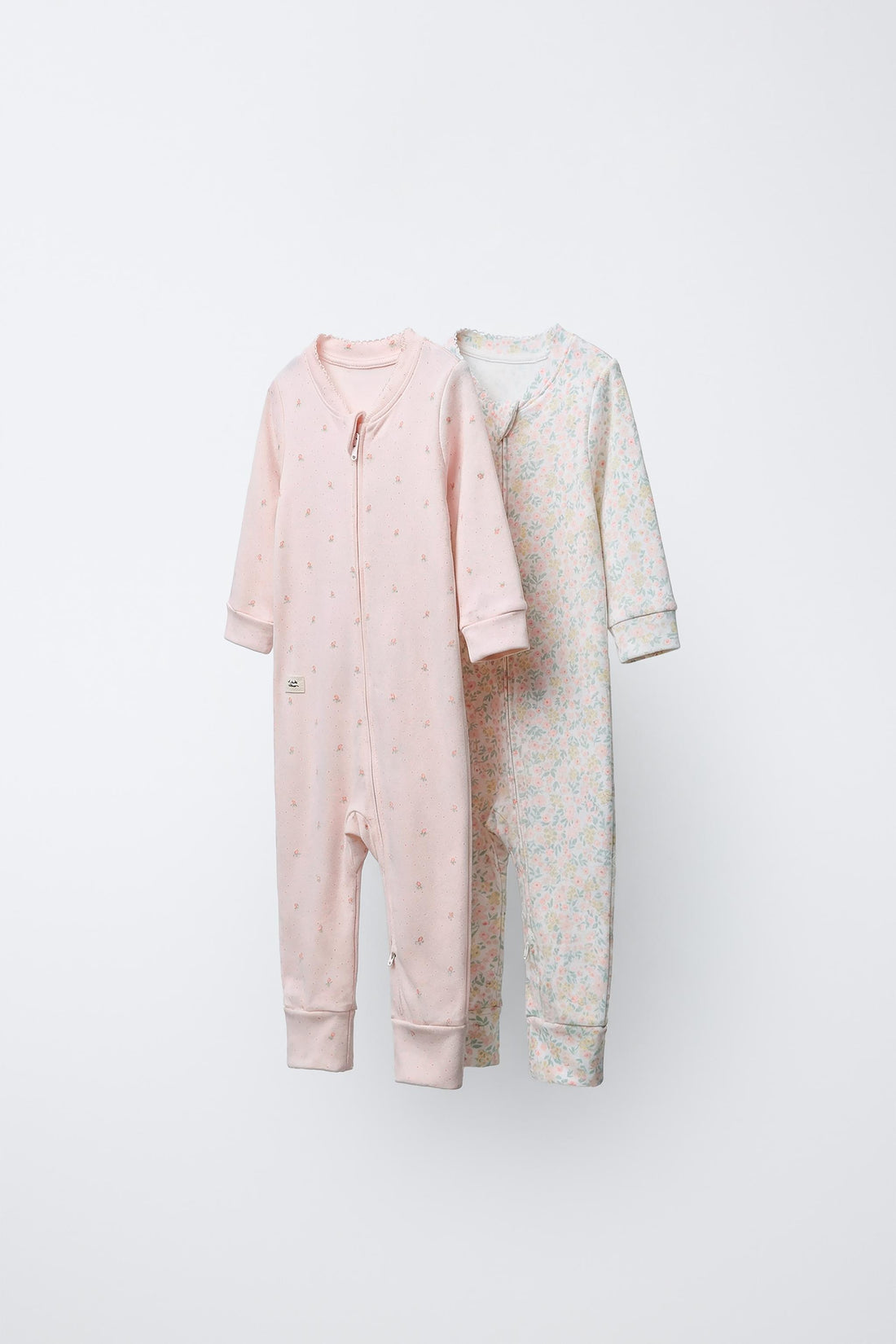 TWO-PACK OF WARM ALL-IN-ONE SLEEPSUITS WITH CONVERTIBLE FEET AND FLORAL PRINT - Pink / 12-18 months (86 cm)