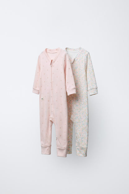 TWO-PACK OF WARM STRIPED AND STAR PRINT SLEEPSUITS WITH CONVERTIBLE FEET - Pink / 12-18 months (86 cm)