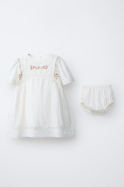 EMBROIDERED FLORAL DRESS AND KNICKERS