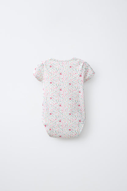5-PACK OF SHORT SLEEVE FLOWER &amp; STRAWBERRY BODYSUITS