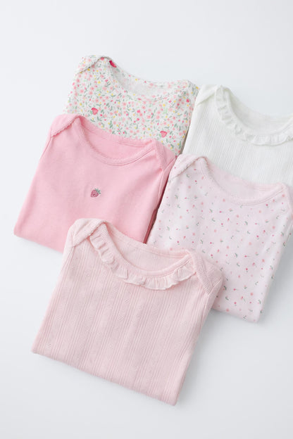 5-PACK OF SHORT SLEEVE FLOWER &amp; STRAWBERRY BODYSUITS