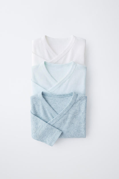 3-PACK OF RIBBED KIMONO COLLAR BODYSUITS - Sea green / 0-0 months (50 cm)