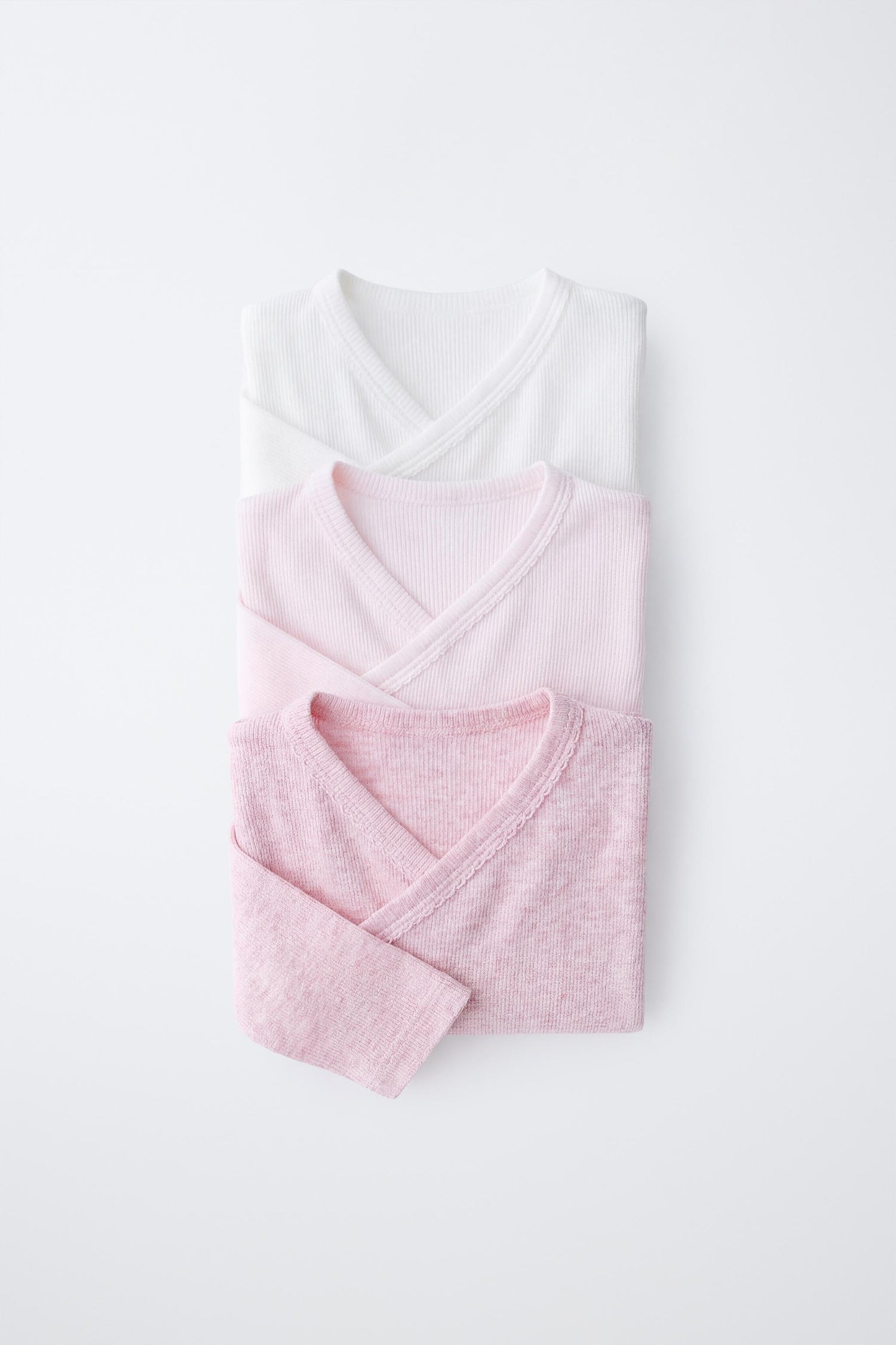 3-PACK RIB KIMONO NECK BODYSUITS - Pink / 0-0 months (50 cm)