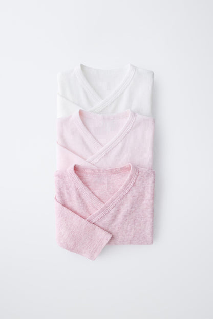 3-PACK RIB KIMONO NECK BODYSUITS - Pink / 0-0 months (50 cm)