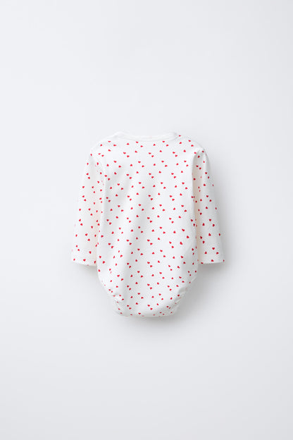 3-PACK OF KIMONO NECK HEART BODYSUITS