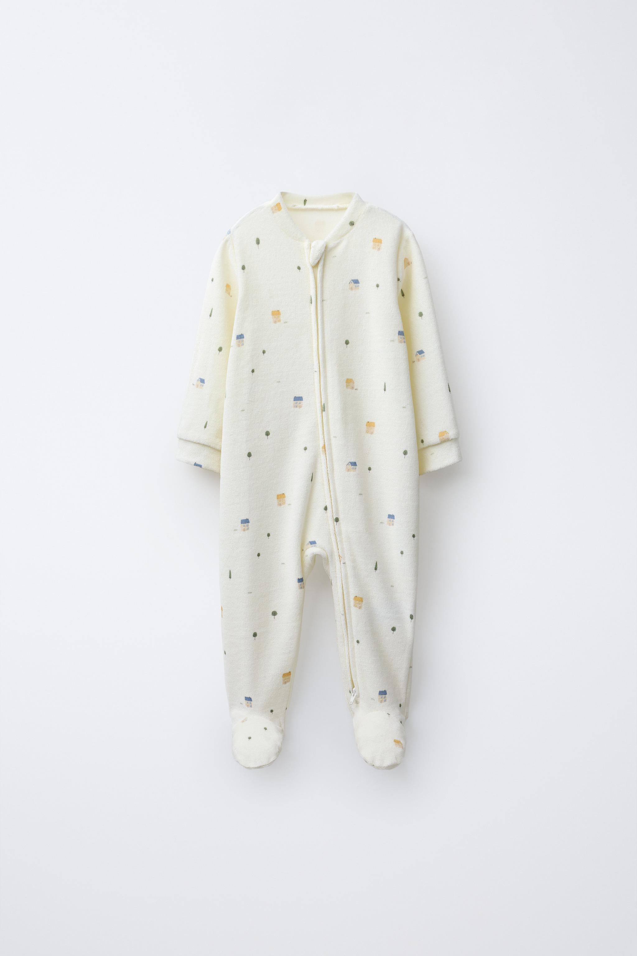 VELOUR HOUSES PRINT SLEEPSUIT - Ecru / 12-18 months (86 cm)