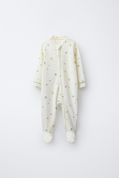 VELOUR HOUSES PRINT SLEEPSUIT - Ecru / 12-18 months (86 cm)