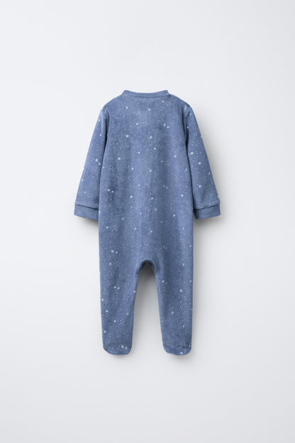 VELOUR STAR PRINT SLEEPSUIT