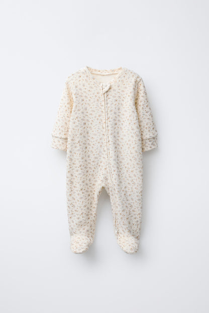 VELOUR FLORAL PRINT SLEEPSUIT - Ecru / 12-18 months (86 cm)