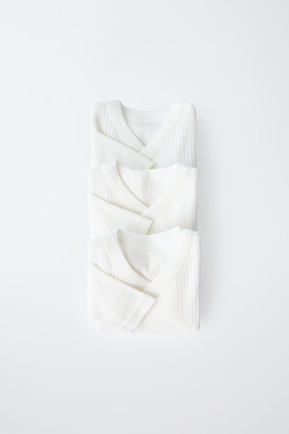0-6 MONTHS/ THREE-PACK OF KIMONO COLLAR LONG SLEEVE BODYSUITS - Oyster-white / 0-0 months (50 cm)