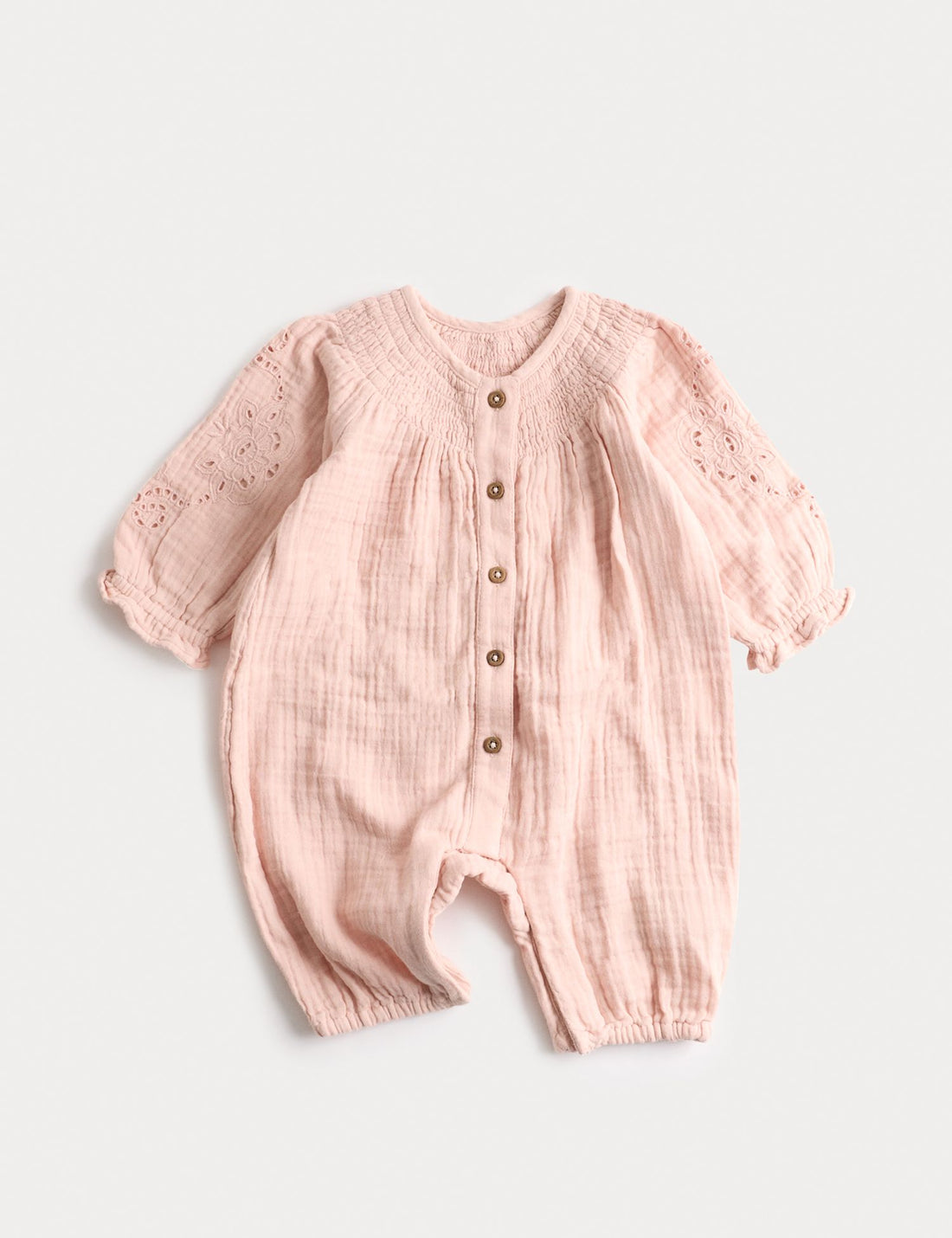 Pure Cotton Broderie Woven All in One (0-12 Mths) - BLUSH / 9-12 Months