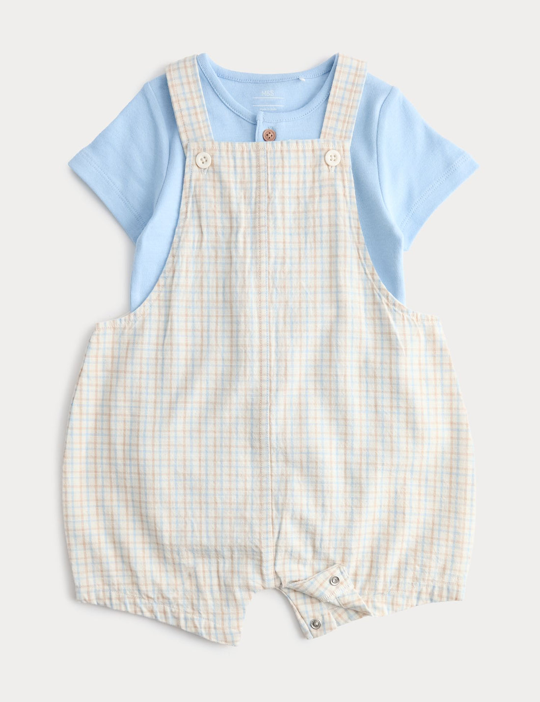 2 Piece Pure Cotton Checked Bibshort Outfit (0-3 Yrs) - BLUE MIX / 12-18 Months