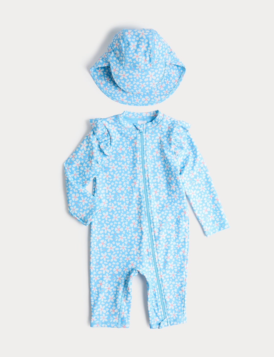 2 Piece Daisy All In One Swimsuit and Hat (0-5 Yrs) - BLUE MIX / 12-18 Months