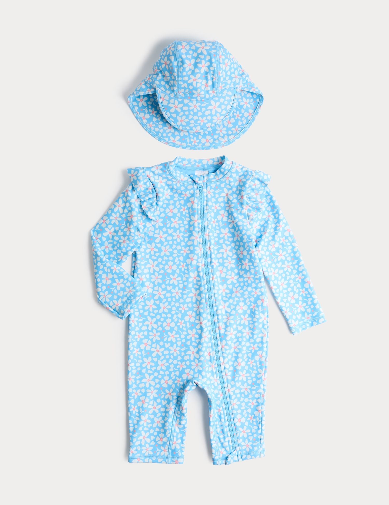 2 Piece Daisy All In One Swimsuit and Hat (0-5 Yrs) - BLUE MIX / 12-18 Months