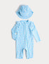 2 Piece Daisy All In One Swimsuit and Hat (0-5 Yrs) - BLUE MIX / 12-18 Months