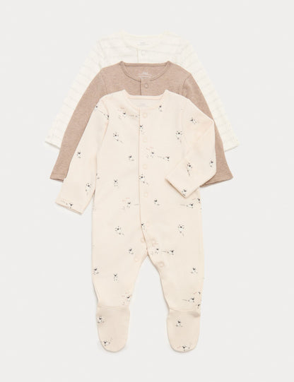 3 Pack Pure Cotton Sleepsuits (5lbs- 3 Yrs) - WHEAT / 12-18 Months