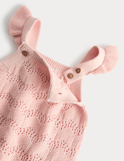Pure Cotton Frill Knitted Romper (7lbs-18 Mths)