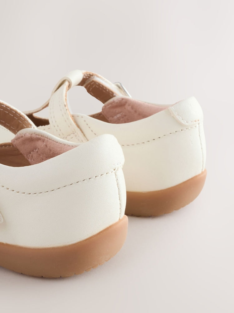 White Leather Wide Fit (G) First Walker T-Bar Touch Fastening Shoes