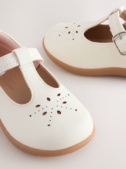 White Leather Wide Fit (G) First Walker T-Bar Touch Fastening Shoes