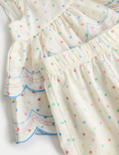 2 Piece Pure Cotton Spotty Top and Trousers (0-5 Yrs)