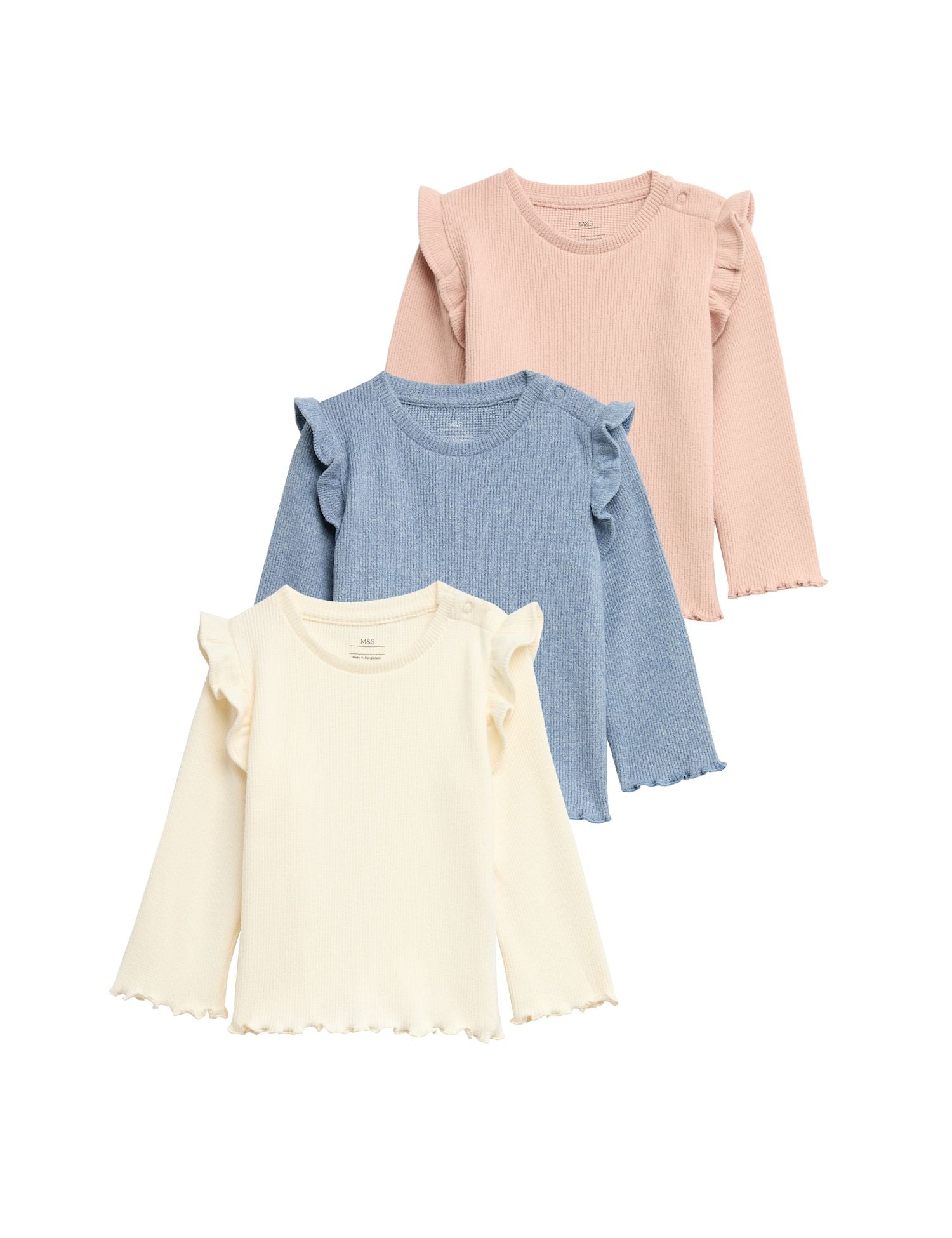 3 Pack Waffle Long Sleeve Tops (0-3 Yrs)