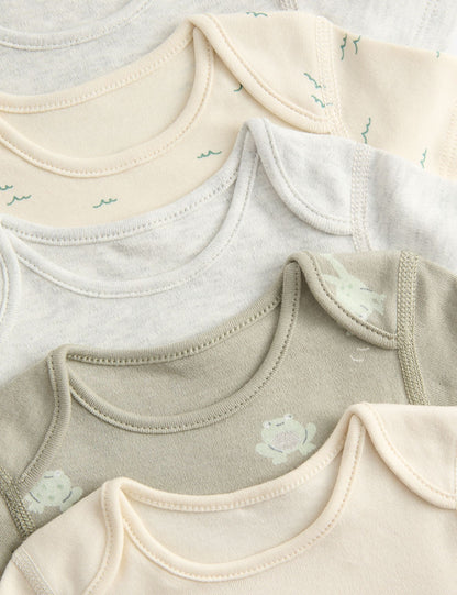 7 Pack Pure Cotton Frog Print Bodysuits (0-3 Yrs)