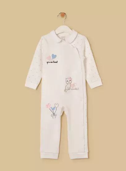 Cat Embroidered Collared Sleepsuit