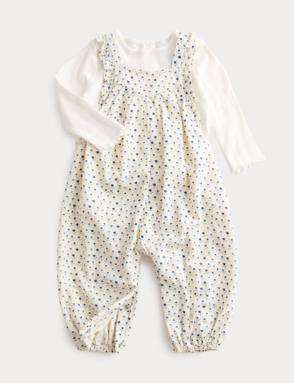 2 Piece Pure Cotton Dungarees with Top (0-6 Yrs)