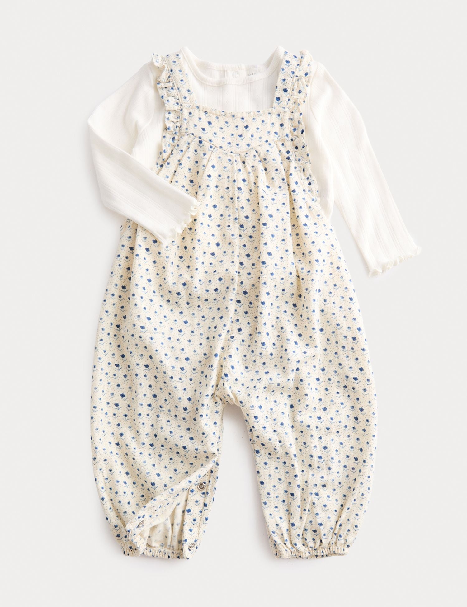 2 Piece Pure Cotton Dungarees with Top (0-6 Yrs) - CREAM MIX / 12-18 Months