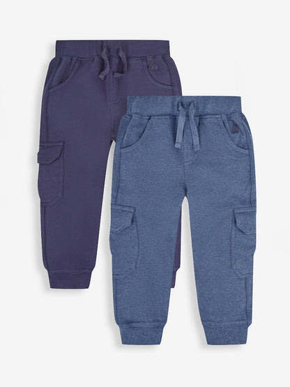 JoJo Maman Bébé Indigo Blue &amp; Navy Blue 2-Pack Cargo Joggers - Size Up To 3 Months (50 - 62cm) - Indigo Blue &amp; Navy Blue