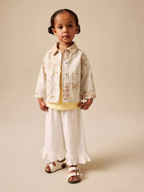 Ecru Floral Cord Collar Denim Jacket (3mths-7yrs)