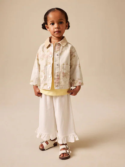 Ecru Floral Cord Collar Denim Jacket (3mths-7yrs)
