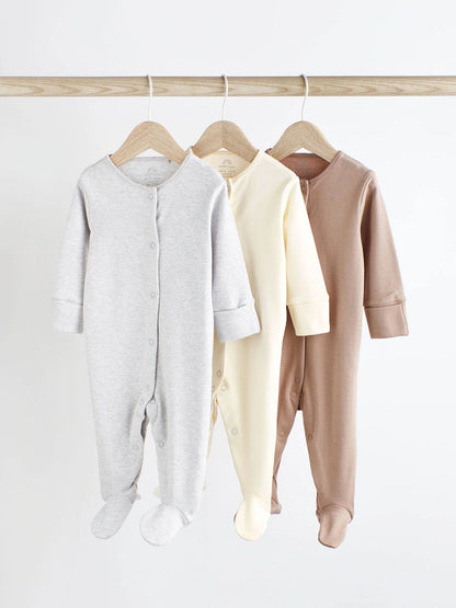 Neutral Baby 100% Cotton Sleepsuits 3 Pack (0-2yrs)