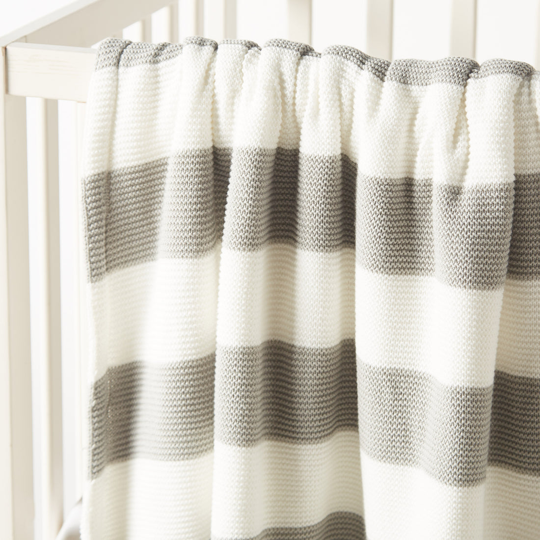 Juniors Striped Knitted Raschel Blanket with Pom Pom Detail - 100x80 cms