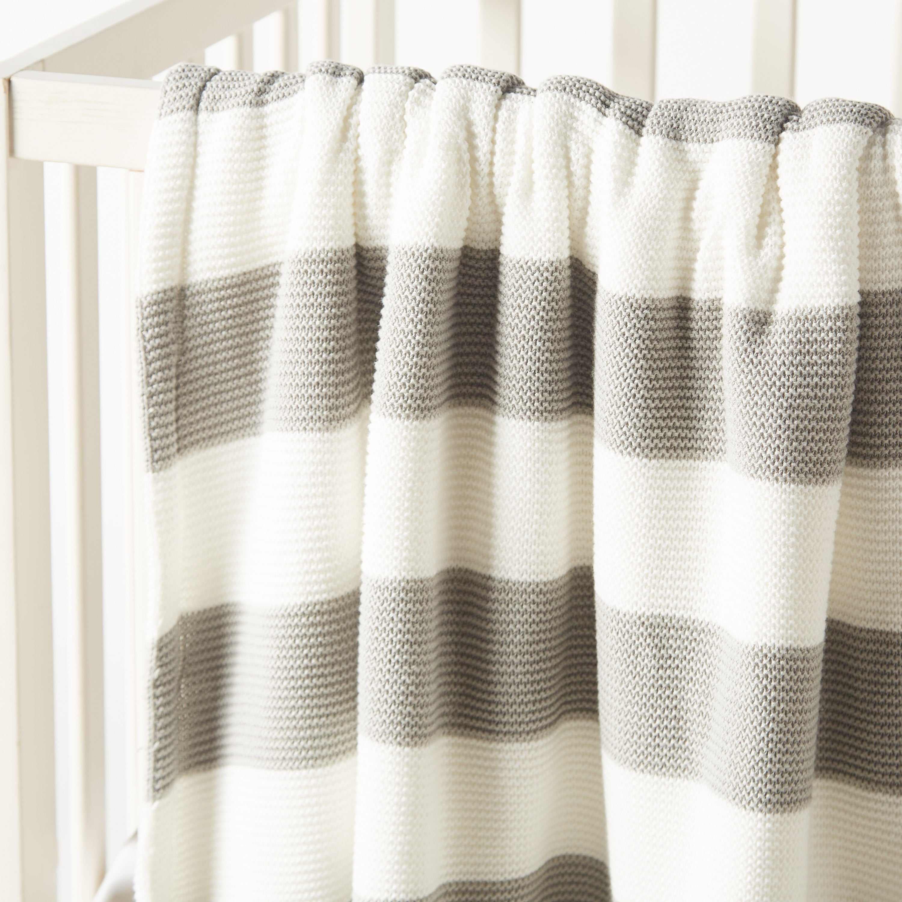 Juniors Striped Knitted Raschel Blanket with Pom Pom Detail - 100x80 cms
