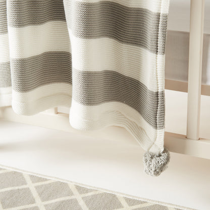 Juniors Striped Knitted Raschel Blanket with Pom Pom Detail - 100x80 cms