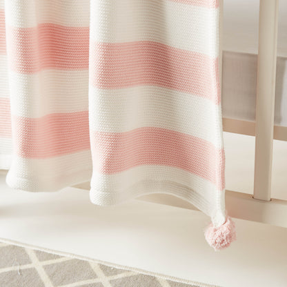 Juniors Striped Knitted Raschel Blanket with Pom Pom Detail - 100x80 cms