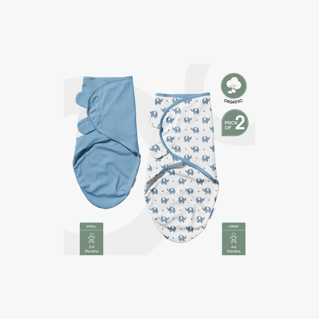 Moon Organic Swaddle with Hook and Loop Closure - Set of 2